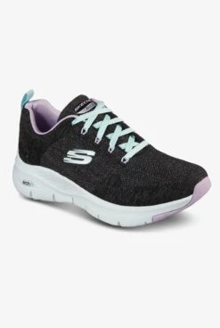 Skechers Sport Women's Arch Fit Comfy Wave Black/Lavender Trim Athletic Lace Up Nursing Shoes -Cherokee Shop ARCHFTBK 4 HV