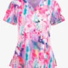 Barco One Floral Blooms Women's 4-Pocket STRETCH V-Neck Print Scrub Top