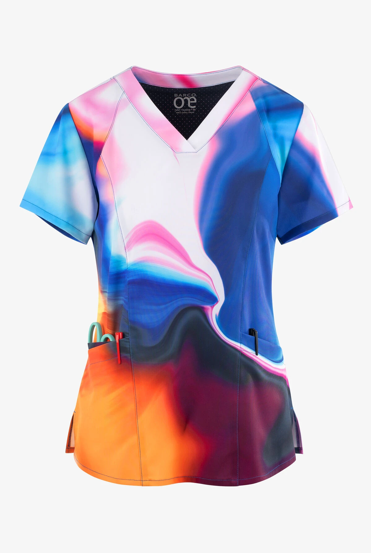 Barco One Shimmering Skies Marble Women's 4-Pocket STRETCH V-Neck Print Scrub Top 3 Barco One Shimmering Skies Marble Women's 4-Pocket STRETCH V-Neck Print Scrub Top