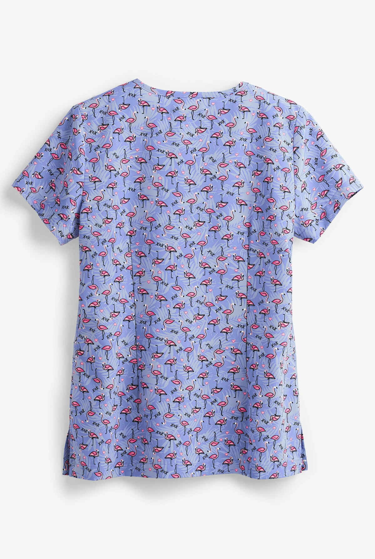 Betsey Johnson Tropical Flamingo Bell Women's 2-Pocket V-Neck Print Scrub Top 4 Betsey Johnson Tropical Flamingo Bell Women's 2-Pocket V-Neck Print Scrub Top - Image 2