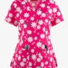 Betsey Johnson Betsy Johnson Happy Daisy Floral Women's 2-Pocket STRETCH V-Neck Print Scrub Top -Cherokee Shop BJ120HPD 1