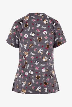 Betsey Johnson Puppy Love Women's 2-Pocket STRETCH V-Neck Print Scrub Top -Cherokee Shop BJ120PUL 2