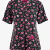 Betsey Johnson Cozy Roses Plaid Women's 2-Pocket STRETCH Y-Neck Print Scrub Top -Cherokee Shop BJ126CZR 100423 1