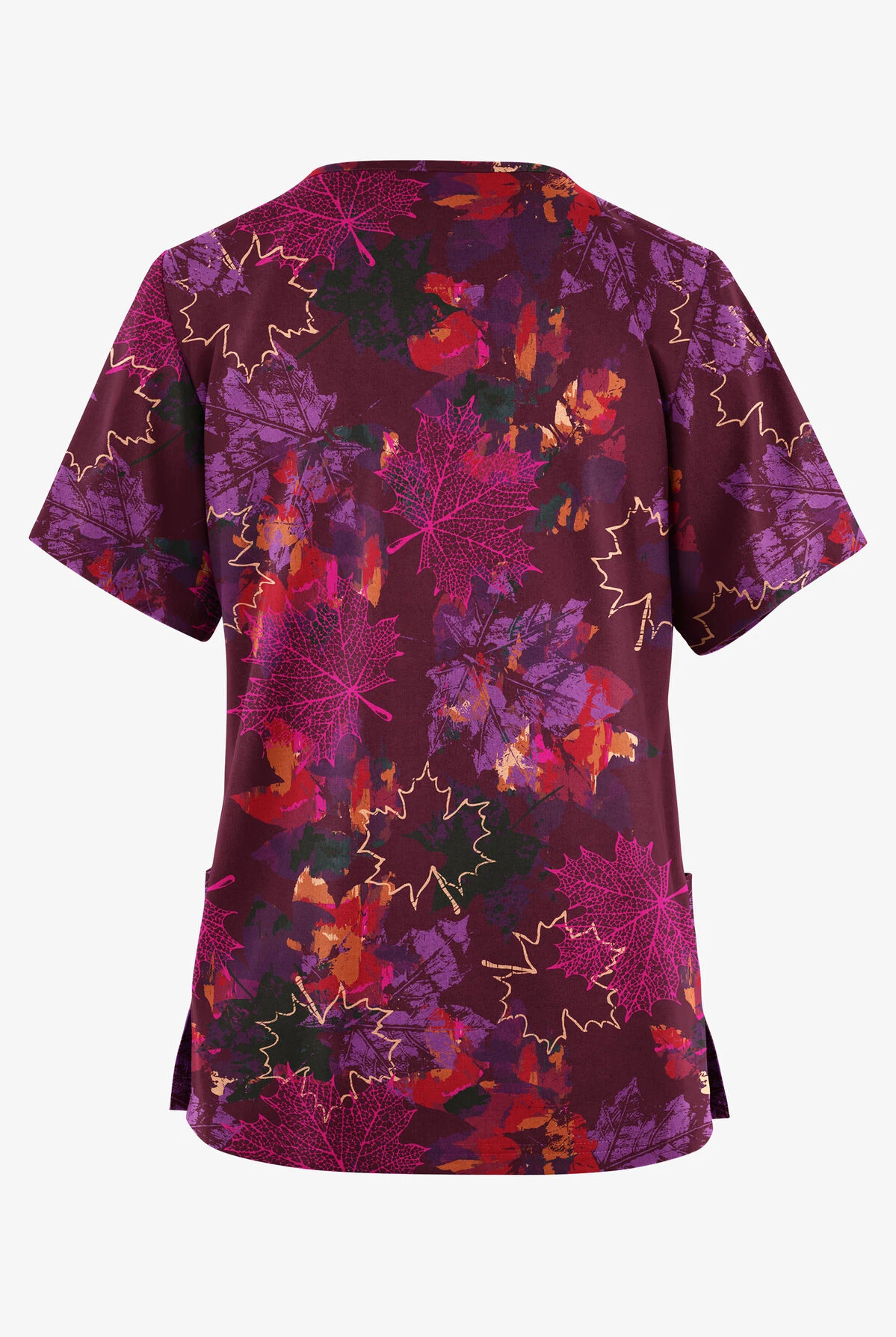 Butter-Soft Originals Autumn Park Wine Women's 2-Pocket Classic Fit V-Neck Printed Scrub Top 4 Butter-Soft Originals Autumn Park Wine Women's 2-Pocket Classic Fit V-Neck Printed Scrub Top - Image 2