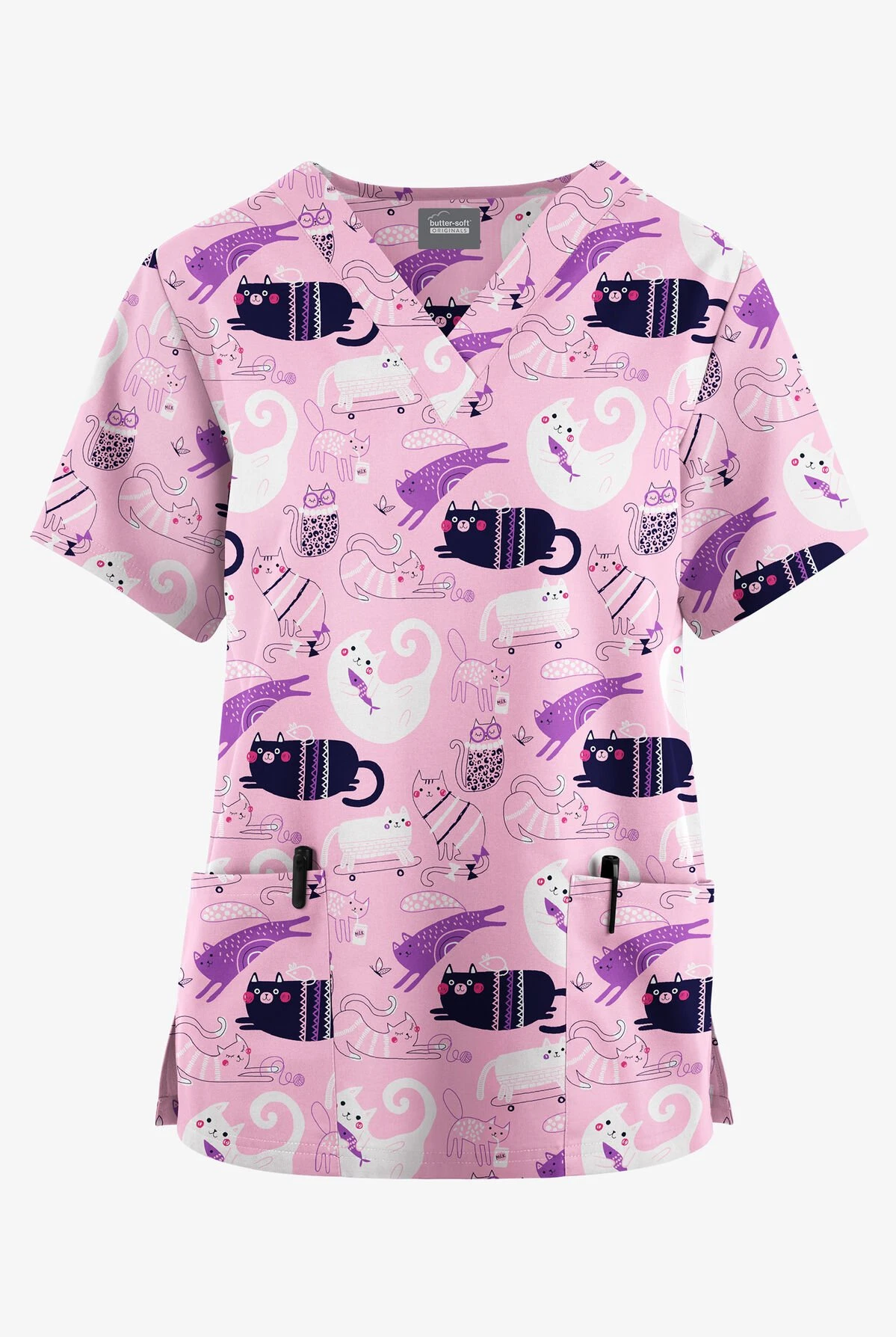 Butter-Soft Originals Playful Kittens Blush Women's 2-Pocket Classic Fit V-Neck Printed Scrub Top 3 Butter-Soft Originals Playful Kittens Blush Women's 2-Pocket Classic Fit V-Neck Printed Scrub Top