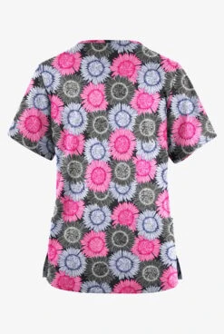 Butter-Soft Originals Sunflower Field Black Printed Women's 2-Pocket Classic Fit V-Neck Scrub Top -Cherokee Shop BSN1162SFBL 092723 2