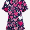 Butter-Soft Originals Ribbons Of Love Navy Women's 7-Pocket Rounded V-Neck Printed Scrub Top -Cherokee Shop BSN1638RLNV 092723 1