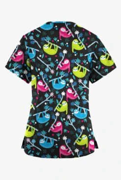 Butter-Soft Originals Slew Of Sloths Black Printed Women's 4-Pocket Rounded V-Neck Scrub Top -Cherokee Shop BSN2697SOBL 092723 2
