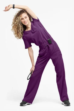 Easy STRETCH By Butter-Soft Ellie Women's 5-Pocket High Waisted Wide Leg Scrub Pants -Cherokee Shop BU4232 EGGPL 4