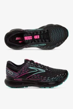 Brooks Women's Glycerin Black/Blue Light/Pink Athletic Lace Up Nursing Shoes