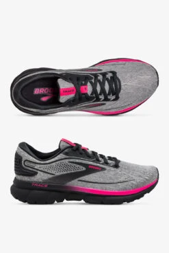 Brooks Women's Trace 2 Oyster/Ebony/Pink Athletic Lace Up Nursing Shoes