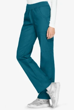 Cherokee Workwear Women's 6-Pocket Rib-Knit Waistband Pull-On Cargo Scrub Pants - Petite -Cherokee Shop CK210 CARIB 3