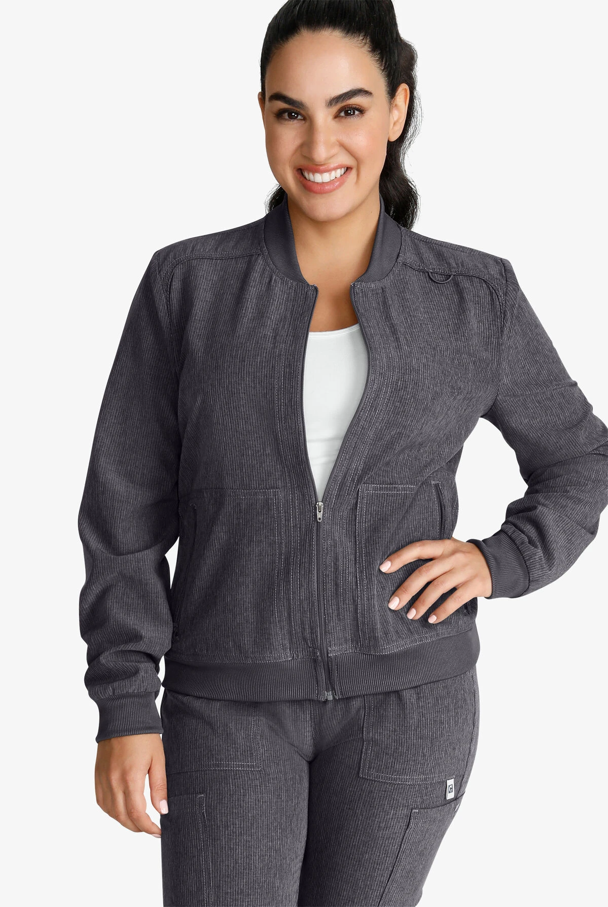 Cherokee Collection Women's 2-Pocket STRETCH Rib-Knit Collar Zip Front Scrub Jacket 4 Cherokee Collection Women's 2-Pocket STRETCH Rib-Knit Collar Zip Front Scrub Jacket - Image 2