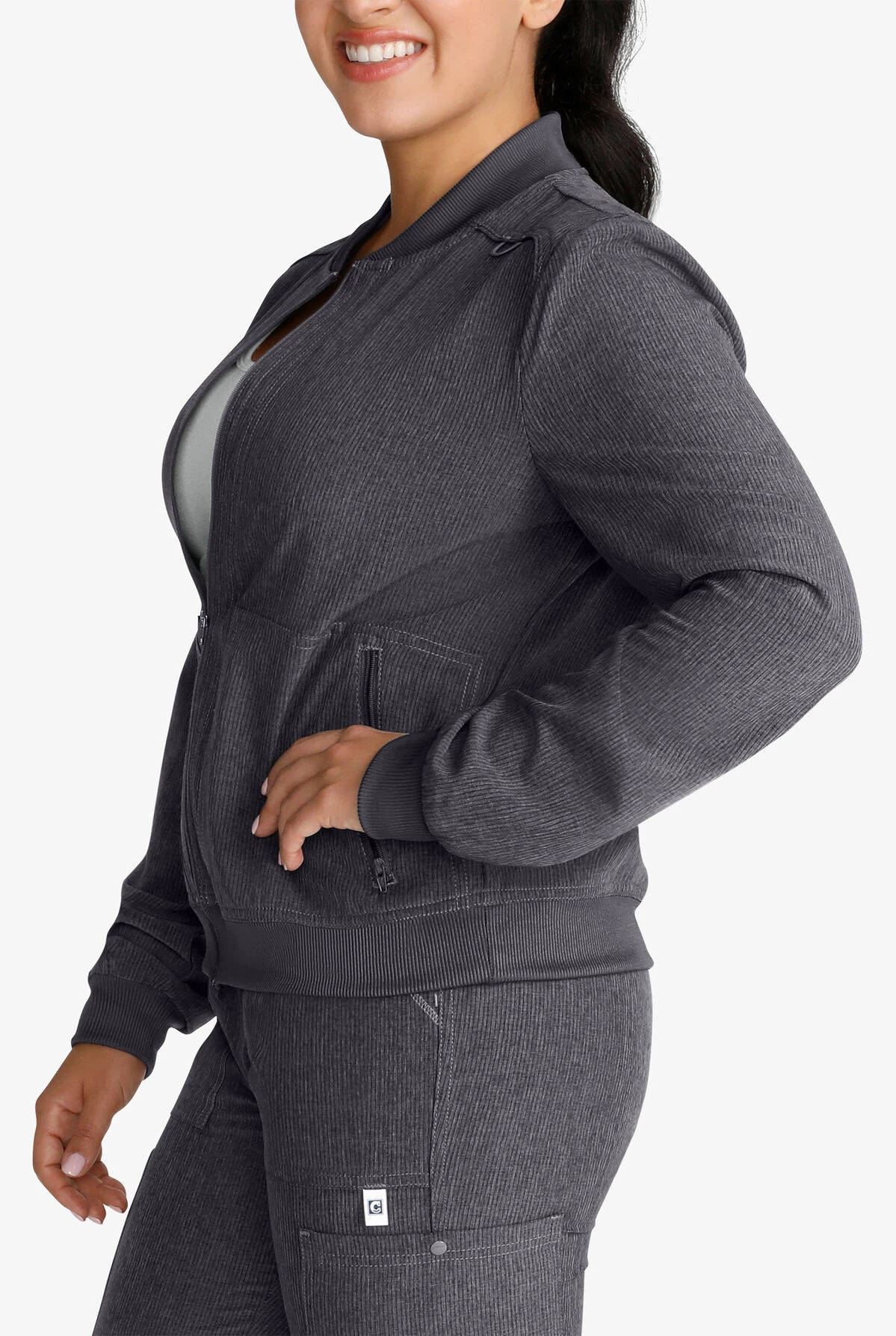 Cherokee Collection Women's 2-Pocket STRETCH Rib-Knit Collar Zip Front Scrub Jacket 5 Cherokee Collection Women's 2-Pocket STRETCH Rib-Knit Collar Zip Front Scrub Jacket - Image 3