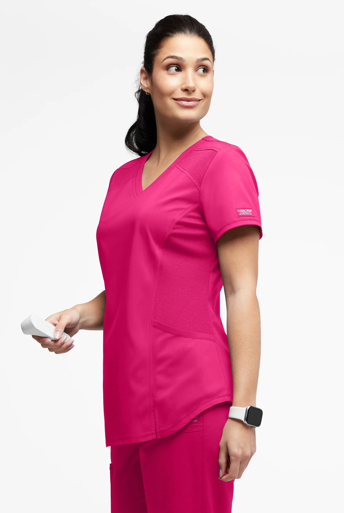 UA Exclusive Cherokee Workwear Revolution Women's 2-Pocket STRETCH Mesh Trim V-Neck Scrub Top 4 UA Exclusive Cherokee Workwear Revolution Women's 2-Pocket STRETCH Mesh Trim V-Neck Scrub Top - Image 2