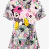 Cherokee Tooniforms Minnie Mouse Many Minnie Flowers Women's 3-Pocket STRETCH V-Neck Print Scrub Top -Cherokee Shop CK614MNYN 1