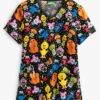 Cherokee Tooniforms Sesame Street Mini Sesame Women's 3-Pocket V-Neck Print Scrub Top -Cherokee Shop CK614SWM 1
