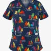 Cherokee Genuine Print Welcome Diversity Women's 2-Pocket V-Neck Print Scrub Top -Cherokee Shop CK616OGW 1