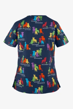 Cherokee Genuine Print Welcome Diversity Women's 2-Pocket V-Neck Print Scrub Top -Cherokee Shop CK616OGW 2