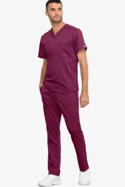 Cherokee Workwear Revolution Unisex 1-Pocket STRETCH V-Neck Scrub Top -Cherokee Shop CK625 WINE 2 HV