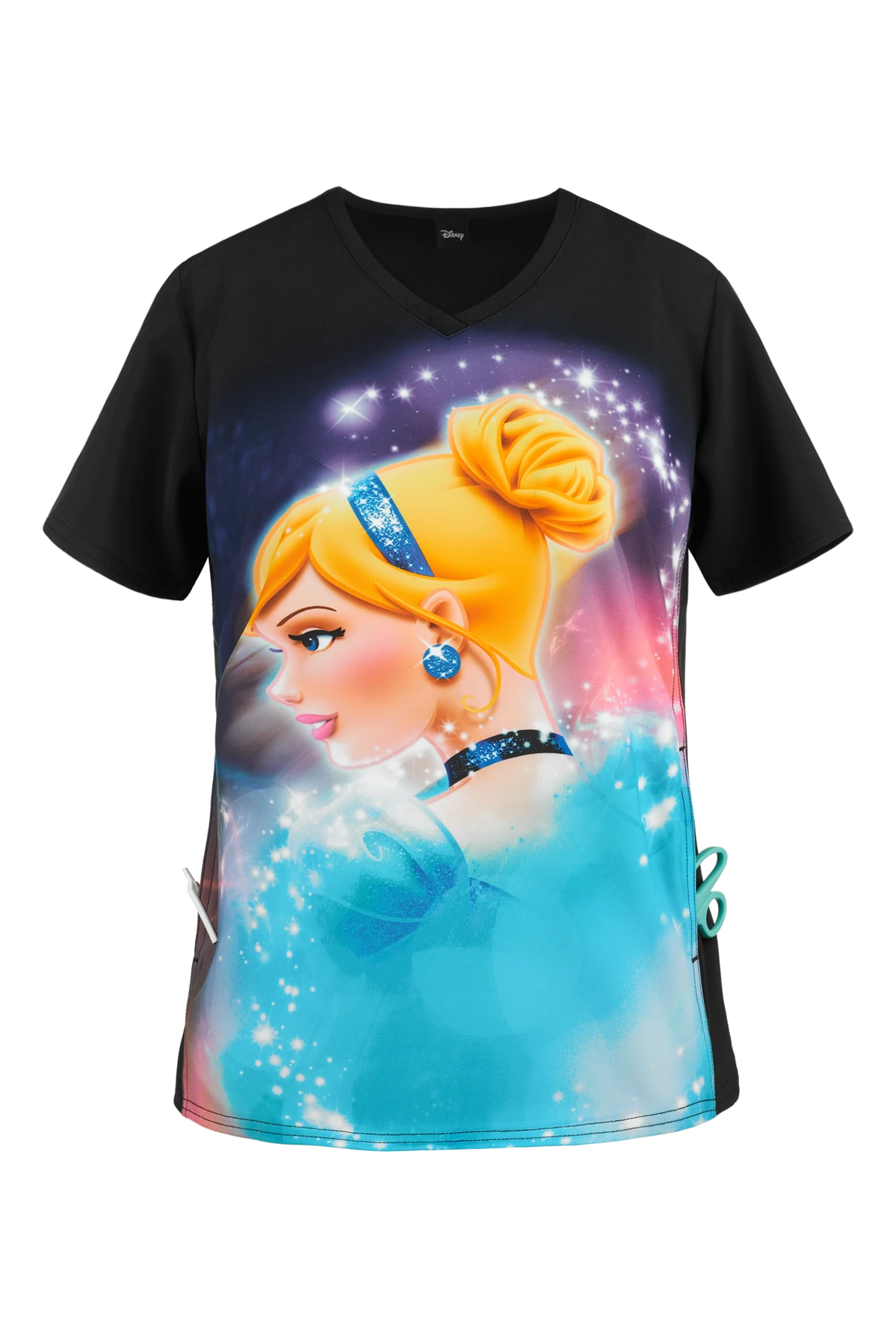 Cherokee Tooniforms Disney Cinderella Dream Women's 1-Pocket V-Neck Print Scrub Top 3 Cherokee Tooniforms Disney Cinderella Dream Women's 1-Pocket V-Neck Print Scrub Top