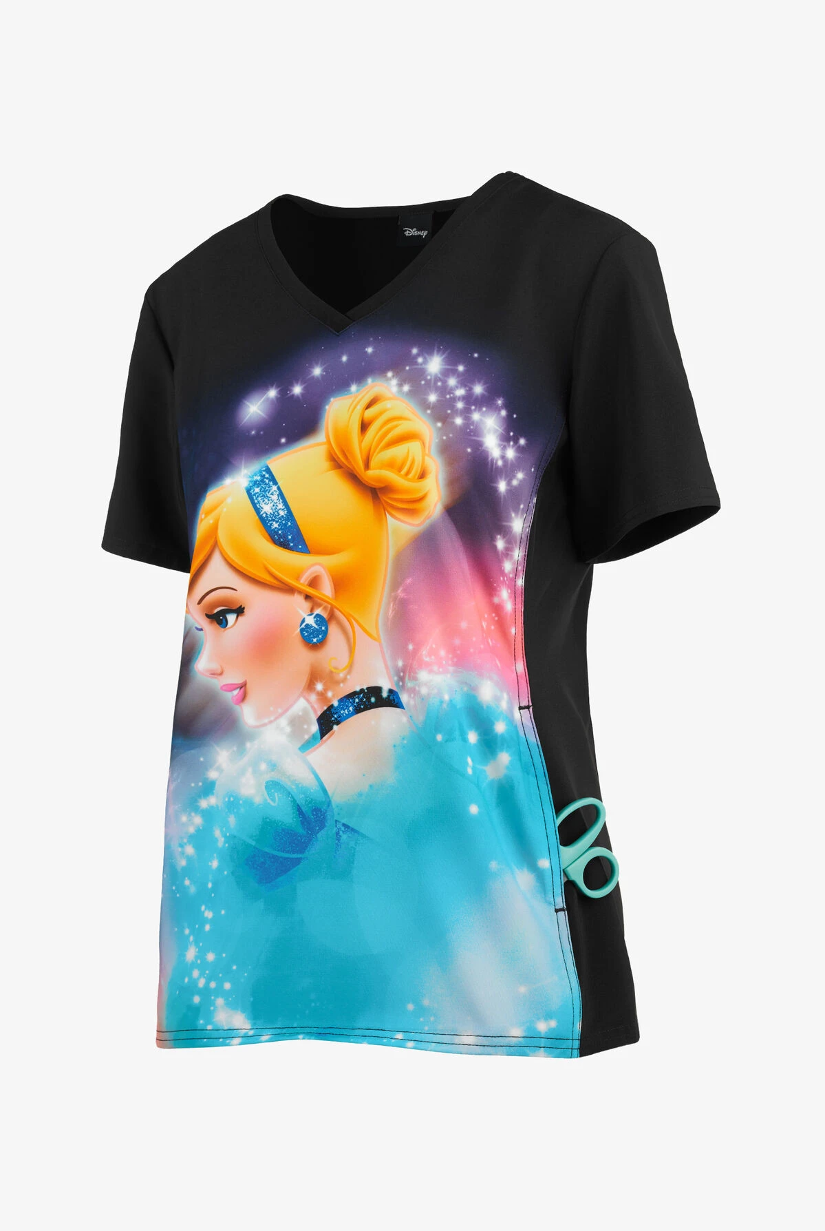 Cherokee Tooniforms Disney Cinderella Dream Women's 1-Pocket V-Neck Print Scrub Top 5 Cherokee Tooniforms Disney Cinderella Dream Women's 1-Pocket V-Neck Print Scrub Top - Image 3