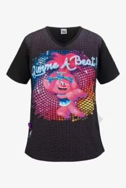 Cherokee Tooniforms Trolls Gimme A Beat Women's 1-Pocket V-Neck Print Scrub Top