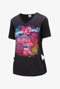 Cherokee Tooniforms Trolls Gimme A Beat Women's 1-Pocket V-Neck Print Scrub Top -Cherokee Shop CK627TOG 3