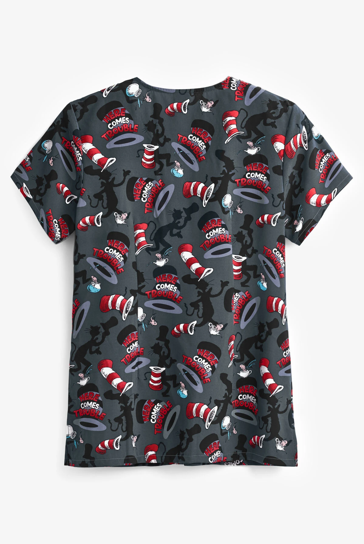 Cherokee Tooniforms Dr. Seuss Here Comes Trouble Women's 2-Pocket V-Neck Print Scrub Top 4 Cherokee Tooniforms Dr. Seuss Here Comes Trouble Women's 2-Pocket V-Neck Print Scrub Top - Image 2