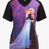 Cherokee Tooniforms Disney's Frozen Sisters Together Women's 1-Pocket STRETCH V-Neck Print Scrub Top -Cherokee Shop CK637FZHG 092723 1