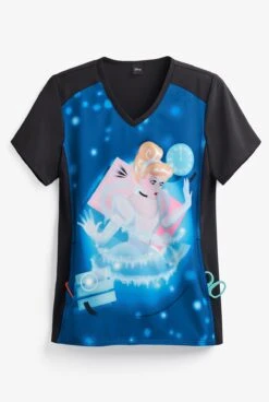 Cherokee Tooniforms Disney Don’t Be Late Women's 1-Pocket V-Neck Print Scrub Top