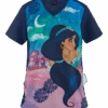 Cherokee Tooniforms Disney Jasmine Nights Women's 1-Pocket V-Neck Print Scrub Top -Cherokee Shop CK637PRG 1