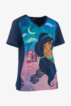 Cherokee Tooniforms Disney Jasmine Nights Women's 1-Pocket V-Neck Print Scrub Top -Cherokee Shop CK637PRG 3
