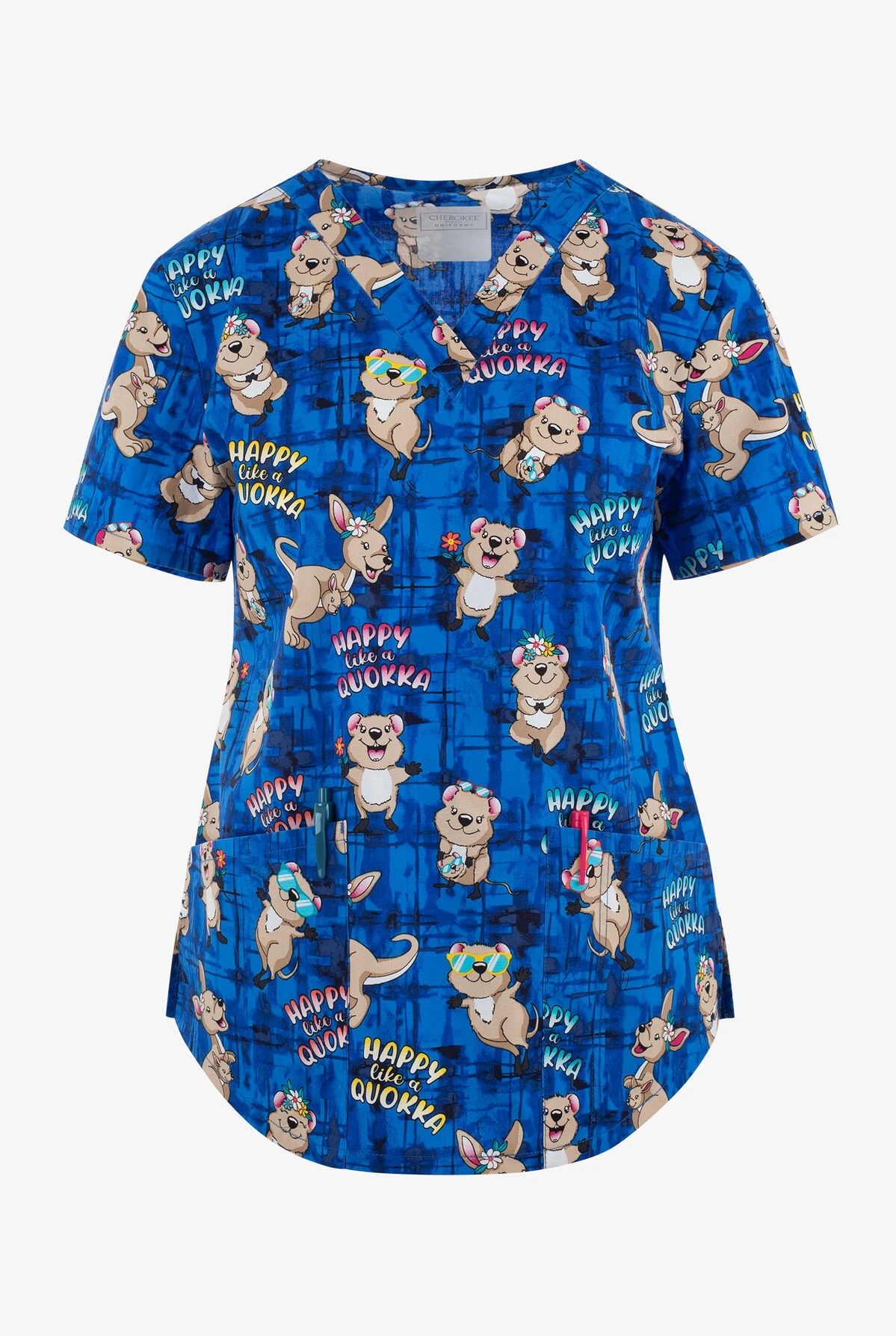 Cherokee Genuine Happy As A Quokka Women's 2-Pocket STRETCH V-Neck Print Scrub Top 3 Cherokee Genuine Happy As A Quokka Women's 2-Pocket STRETCH V-Neck Print Scrub Top