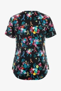 Cherokee Genuine Hopeful Bouquets Pink Ribbon Women's 2-Pocket STRETCH V-Neck Print Scrub Top -Cherokee Shop CK652HPBQ 2
