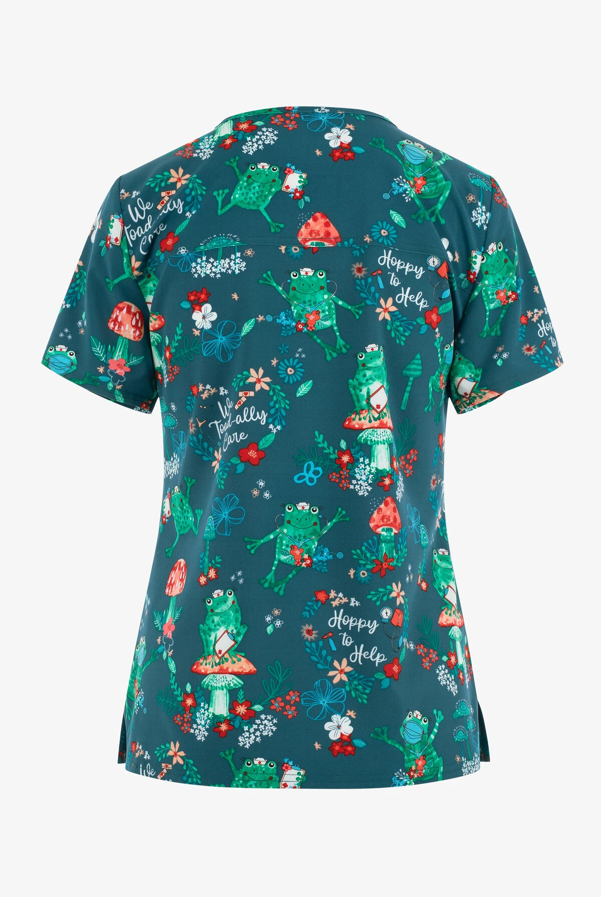 Cherokee Genuine Hoppy To Help Frogs Women's 2-Pocket STRETCH V-Neck Print Scrub Top 4 Cherokee Genuine Hoppy To Help Frogs Women's 2-Pocket STRETCH V-Neck Print Scrub Top - Image 2