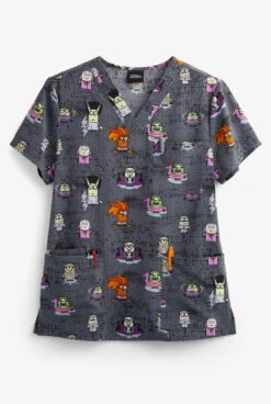 Cherokee Tooniforms Monster Minions Unisex 4-Pocket STRETCH V-Neck Print Scrub Top
