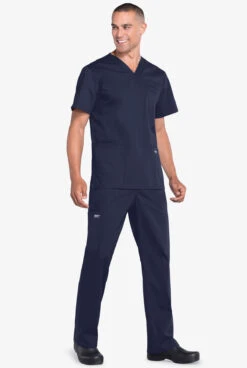 Cherokee Workwear Professionals Men's 4-Pocket STRETCH V-Neck Scrub Top -Cherokee Shop CK695 NAVY 2 HV