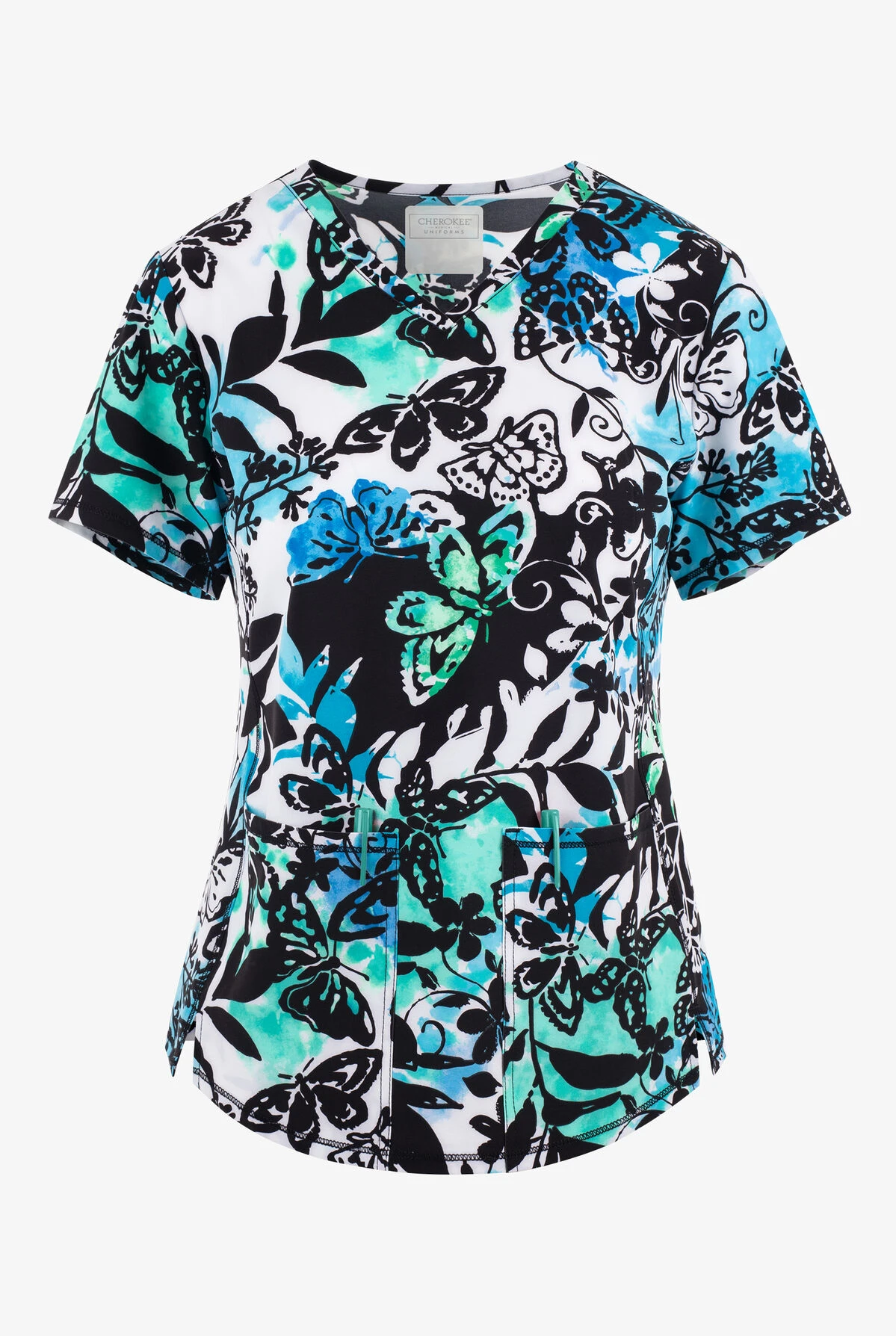 Cherokee Genuine Brushy Botanicals Floral Women's 2-Pocket STRETCH V-Neck Print Scrub Top 3 Cherokee Genuine Brushy Botanicals Floral Women's 2-Pocket STRETCH V-Neck Print Scrub Top