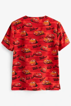 Cherokee Tooniforms Try To Keep Up Lightning McQueen Cars Unisex 2-Pocket STRETCH V-Neck Print Scrub Top -Cherokee Shop CK728CSYT 102523 2