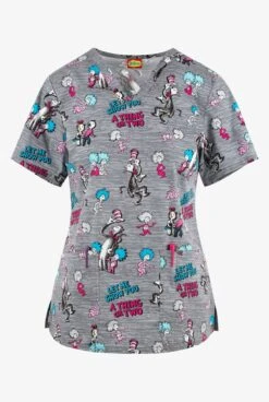 Cherokee Tooniforms A Thing Or Two Dr. Seuss Women's 2-Pocket STRETCH V-Neck Print Scrub Top