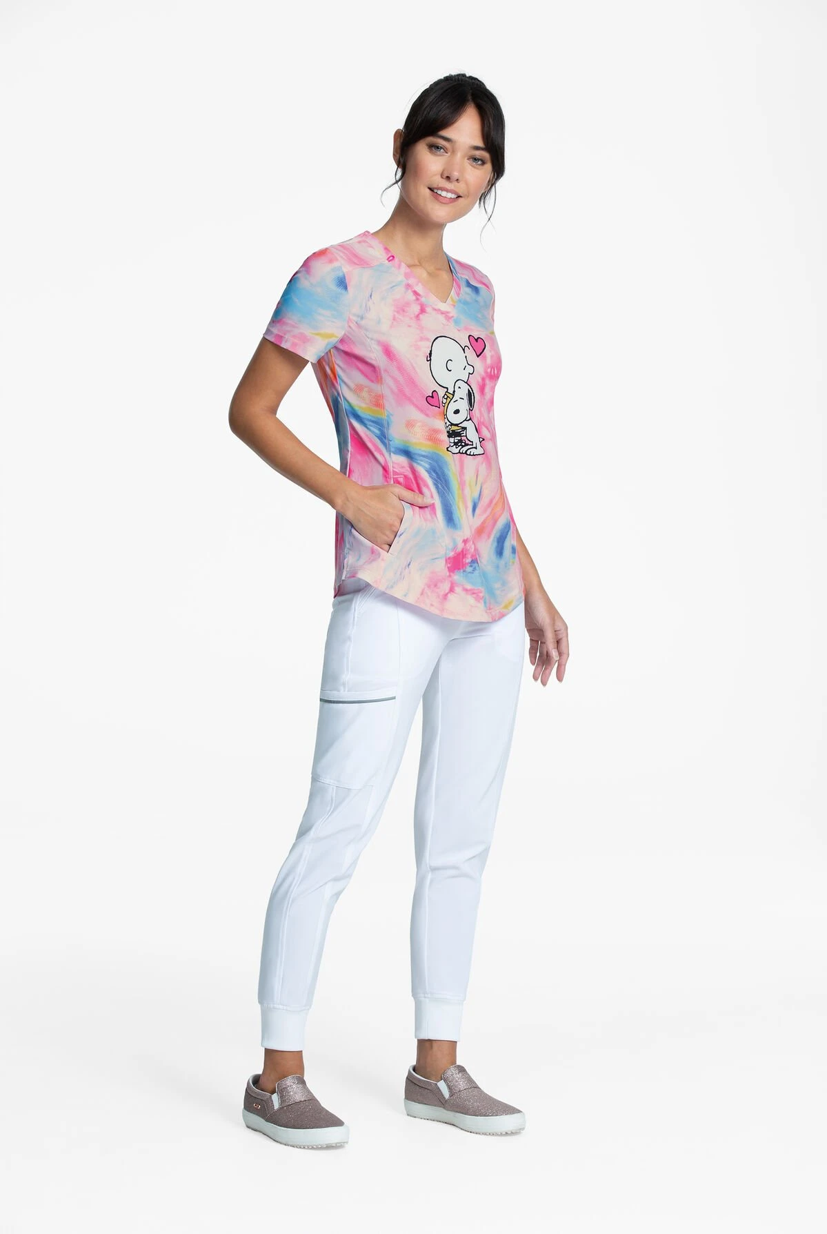 Cherokee Tooniforms Peanuts Dog's Best Friend Women's 2-Pocket V-Neck Print Scrub Top 4 Cherokee Tooniforms Peanuts Dog's Best Friend Women's 2-Pocket V-Neck Print Scrub Top - Image 2