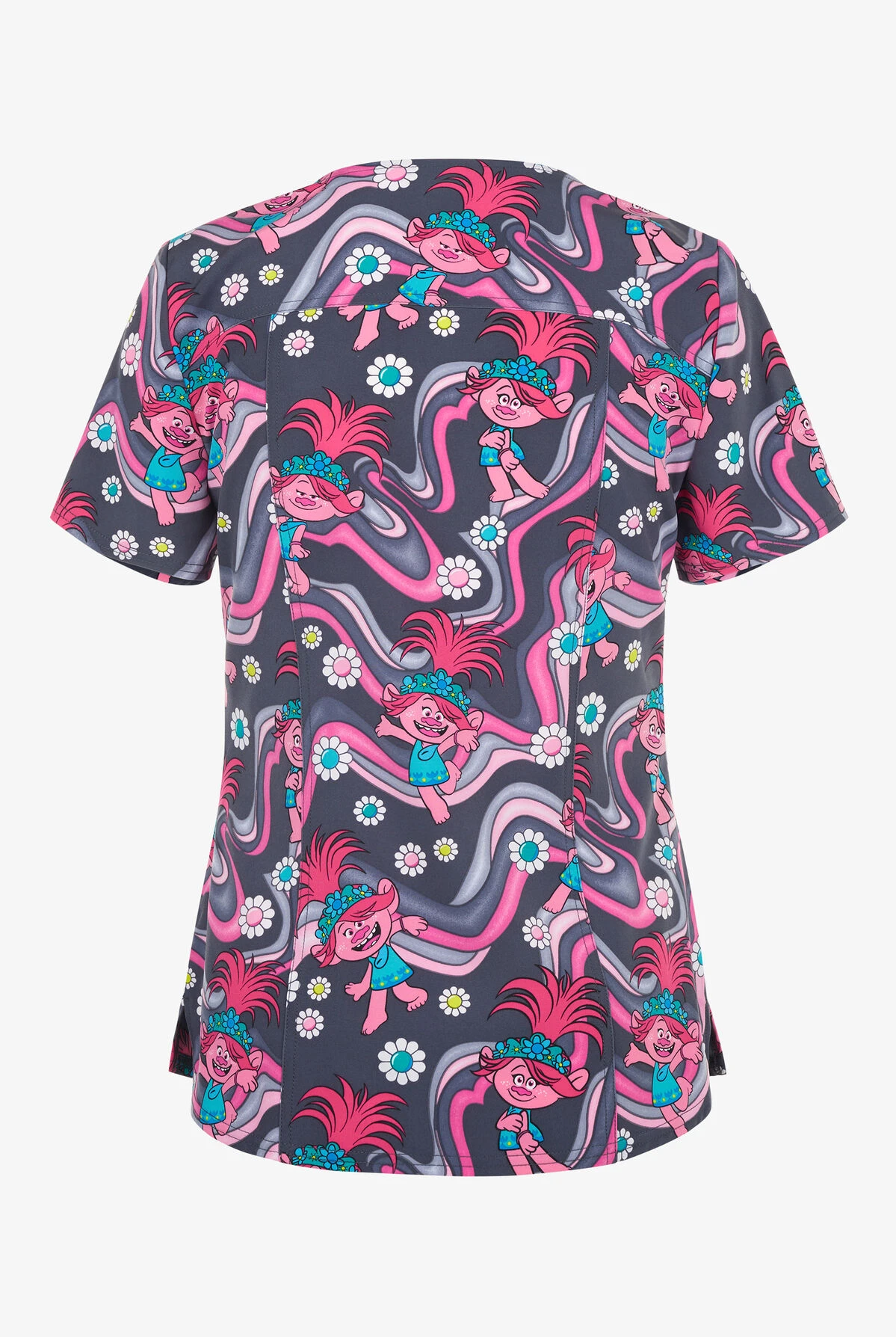 Cherokee Tooniforms Dreamworks Trollstopia Women's 3-Pocket STRETCH V-Neck Print Scrub Top 4 Cherokee Tooniforms Dreamworks Trollstopia Women's 3-Pocket STRETCH V-Neck Print Scrub Top - Image 2