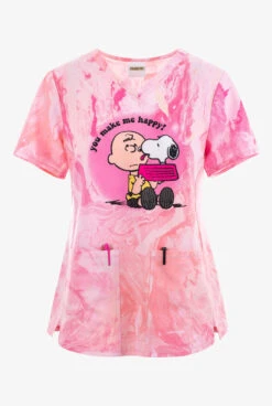 Cherokee Tooniforms Perfect Friend Charlie Brown & Snoopy Women's 2-Pocket STRETCH V-Neck Print Scrub Top