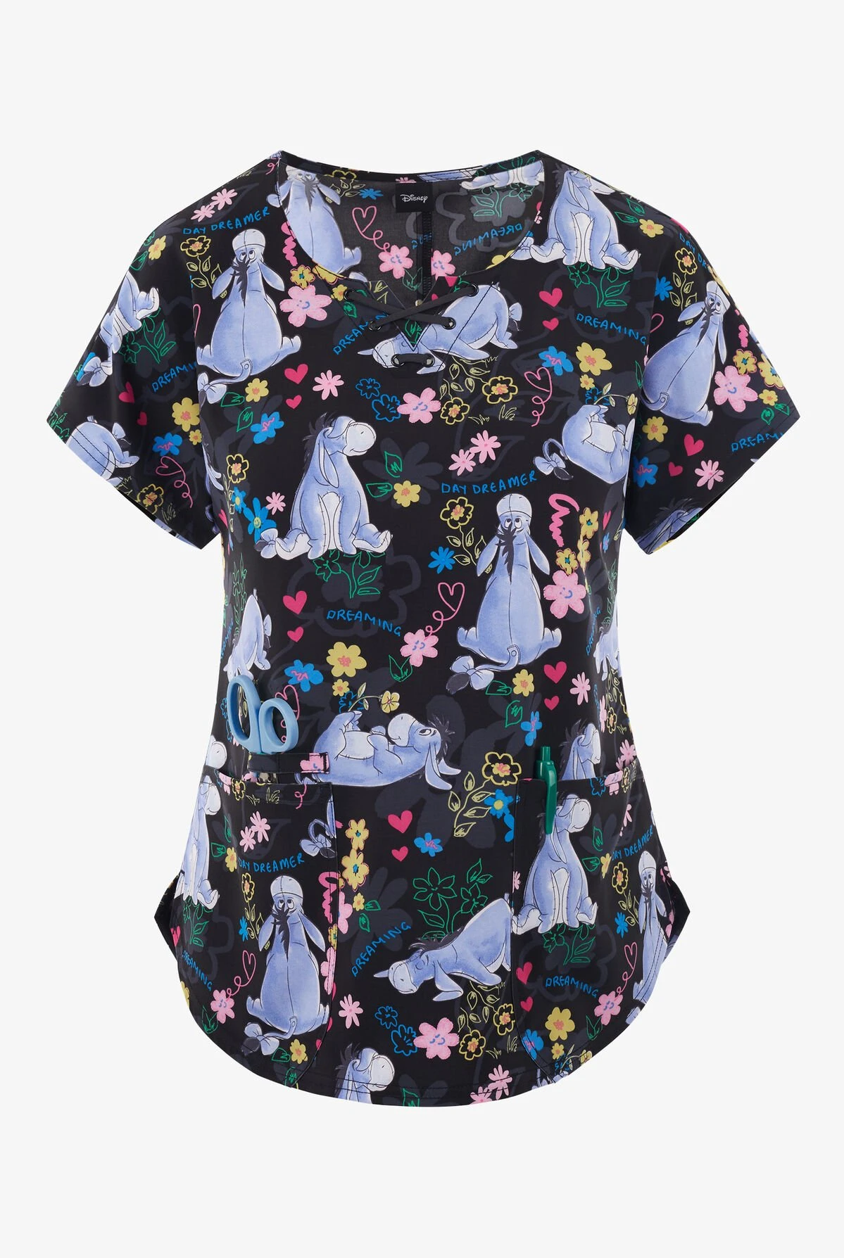Cherokee Tooniforms Disney's Eeyore Dreams Women's 2-Pocket STRETCH V-Neck Print Scrub Top 3 Cherokee Tooniforms Disney's Eeyore Dreams Women's 2-Pocket STRETCH V-Neck Print Scrub Top