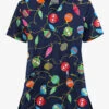 UA Butter-Soft STRETCH Bright Baubles Navy Women's 2-Pocket V-Neck Printed Scrub Top -Cherokee Shop CS542BRNV 1