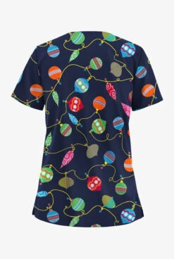 UA Butter-Soft STRETCH Bright Baubles Navy Women's 2-Pocket V-Neck Printed Scrub Top -Cherokee Shop CS542BRNV 2