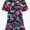 UA Butter-Soft STRETCH Chameleon Adventure Black Printed Women's 2-Pocket V-Neck Scrub Top -Cherokee Shop CS542CABL 1