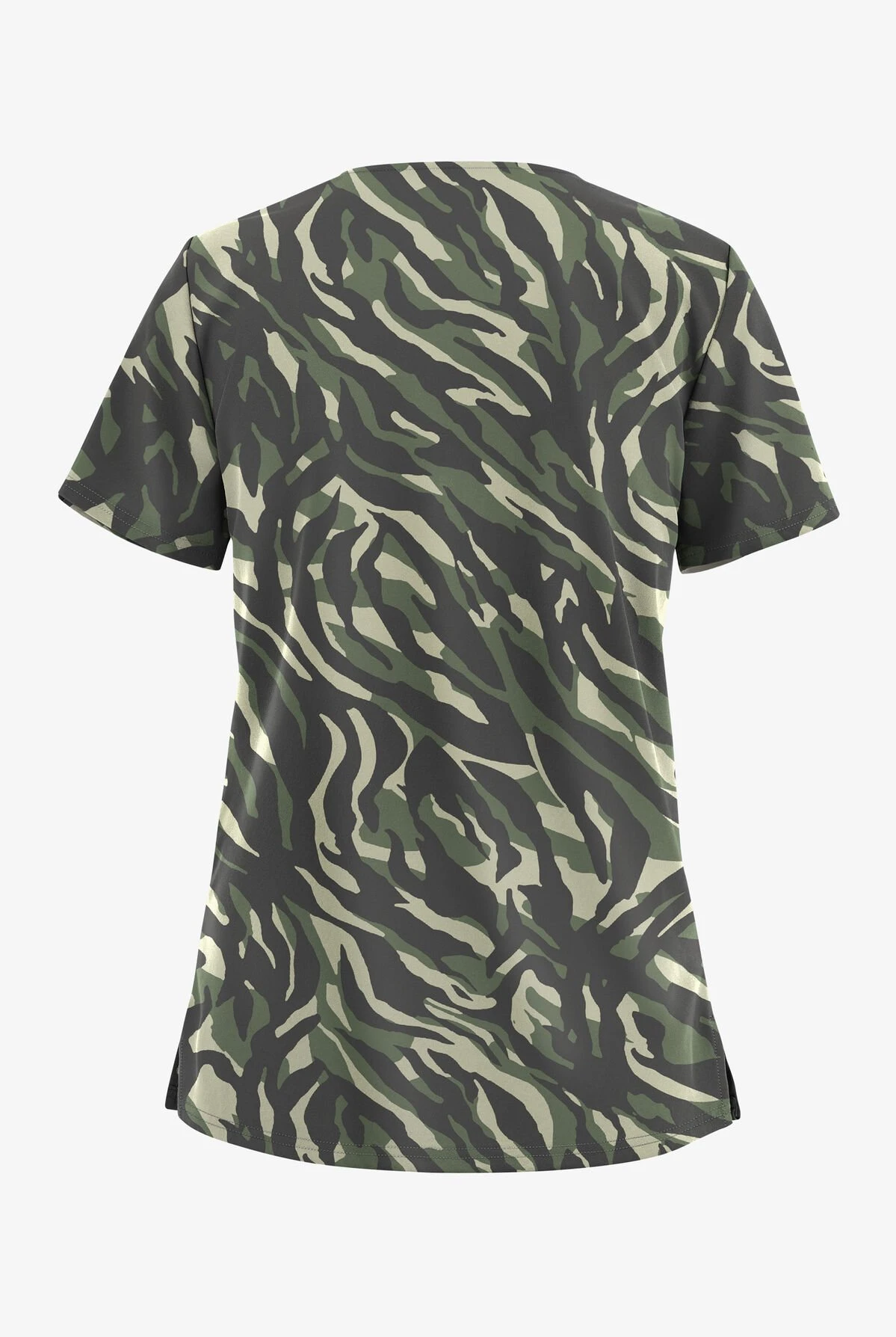 UA Butter-Soft STRETCH Zebra Camo Pewter Women's 2-Pocket V-Neck Printed Scrub Top 4 UA Butter-Soft STRETCH Zebra Camo Pewter Women's 2-Pocket V-Neck Printed Scrub Top - Image 2