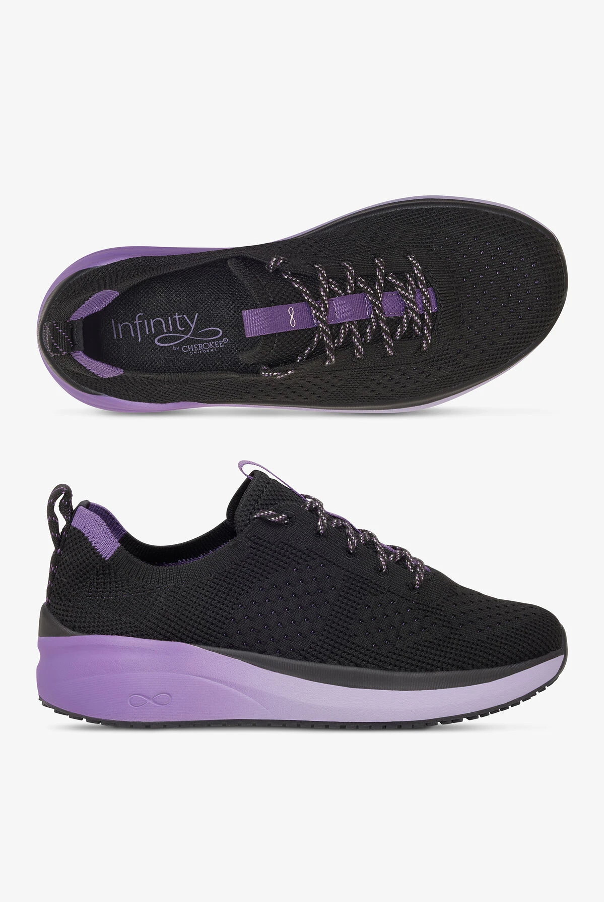 Infinity By Cherokee Women's Everon Knit Black/Purple Surge Athletic Lace Up Nursing Shoes 3 Infinity By Cherokee Women's Everon Knit Black/Purple Surge Athletic Lace Up Nursing Shoes